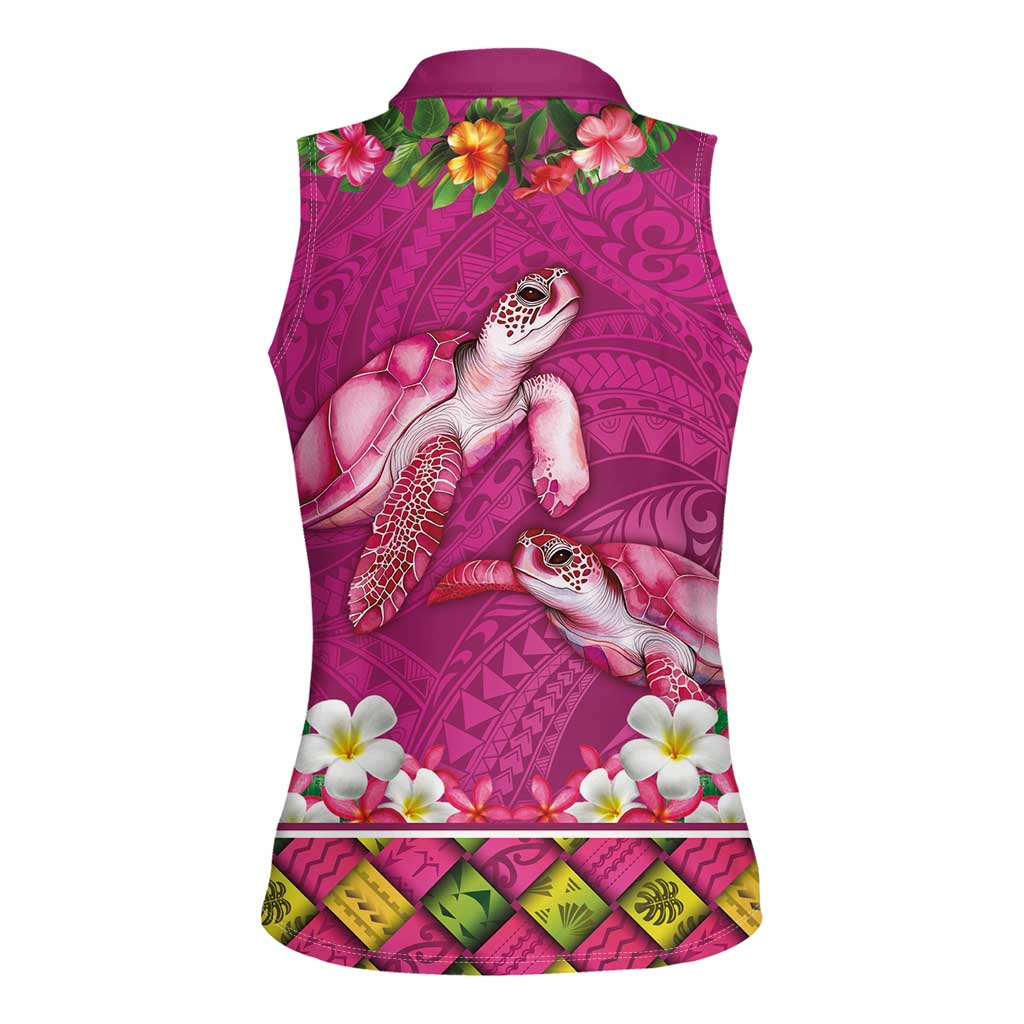 Hawaiian Lei Turtle and Plumeria Women Sleeveless Polo Shirt Polynerian Art Tattoo-Plum Pink Color LT03 - Polynesian Pride