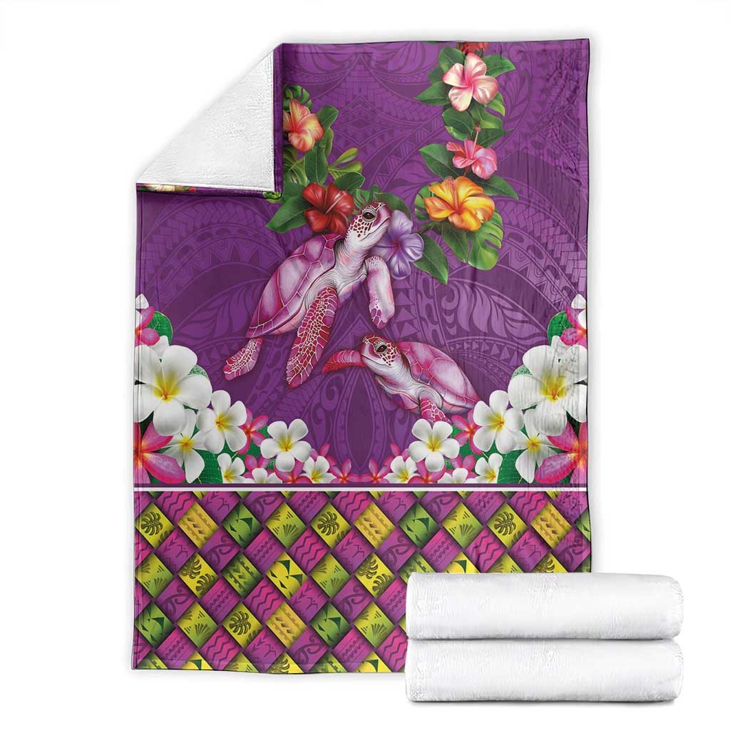 Hawaiian Lei Turtle and Plumeria Blanket Polynerian Art Tattoo-Mauve Color