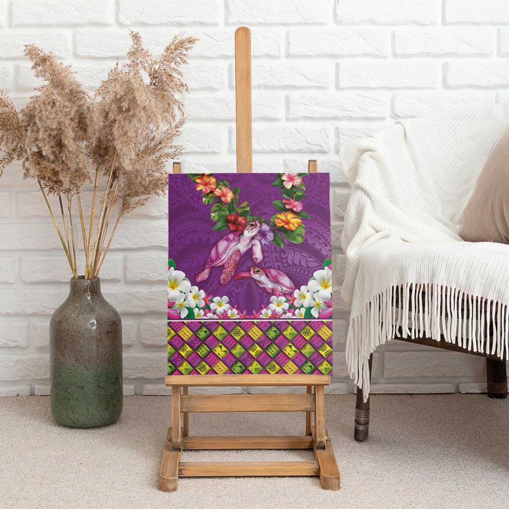 Hawaiian Lei Turtle and Plumeria Canvas Wall Art Polynerian Art Tattoo-Mauve Color