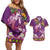 Hawaiian Lei Turtle and Plumeria Couples Matching Off Shoulder Short Dress and Hawaiian Shirt Polynerian Art Tattoo-Mauve Color