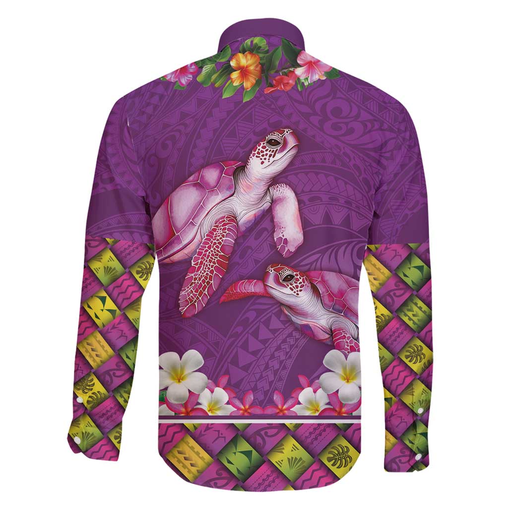 Hawaiian Lei Turtle and Plumeria Family Matching Long Sleeve Bodycon Dress and Hawaiian Shirt Polynerian Art Tattoo-Mauve Color LT03 - Polynesian Pride