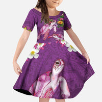 Hawaiian Lei Turtle and Plumeria Family Matching Mermaid Dress and Hawaiian Shirt Polynerian Art Tattoo-Mauve Color LT03 Daughter's Dress Purple - Polynesian Pride