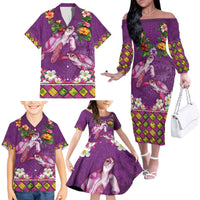 Hawaiian Lei Turtle and Plumeria Family Matching Off The Shoulder Long Sleeve Dress and Hawaiian Shirt Polynerian Art Tattoo-Mauve Color LT03 - Polynesian Pride
