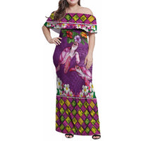 Hawaiian Lei Turtle and Plumeria Family Matching Off Shoulder Maxi Dress and Hawaiian Shirt Polynerian Art Tattoo-Mauve Color LT03 Mom's Dress Purple - Polynesian Pride