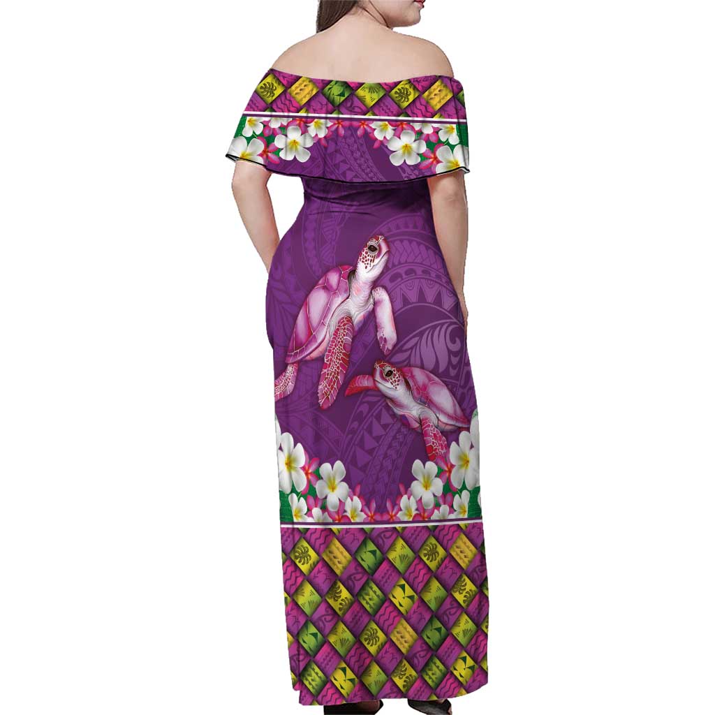 Hawaiian Lei Turtle and Plumeria Family Matching Off Shoulder Maxi Dress and Hawaiian Shirt Polynerian Art Tattoo-Mauve Color LT03 - Polynesian Pride