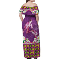 Hawaiian Lei Turtle and Plumeria Family Matching Off Shoulder Maxi Dress and Hawaiian Shirt Polynerian Art Tattoo-Mauve Color LT03 - Polynesian Pride