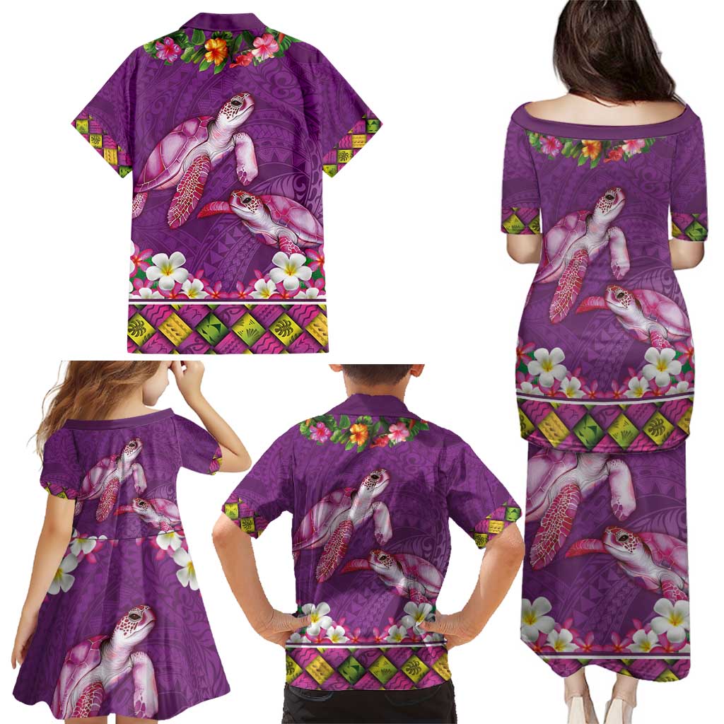Hawaiian Lei Turtle and Plumeria Family Matching Puletasi and Hawaiian Shirt Polynerian Art Tattoo-Mauve Color LT03 - Polynesian Pride