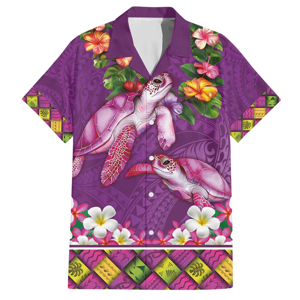 Hawaiian Lei Turtle and Plumeria Family Matching Puletasi and Hawaiian Shirt Polynerian Art Tattoo-Mauve Color LT03 Dad's Shirt - Short Sleeve Purple - Polynesian Pride