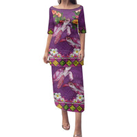 Hawaiian Lei Turtle and Plumeria Family Matching Puletasi and Hawaiian Shirt Polynerian Art Tattoo-Mauve Color LT03 Mom's Dress Purple - Polynesian Pride