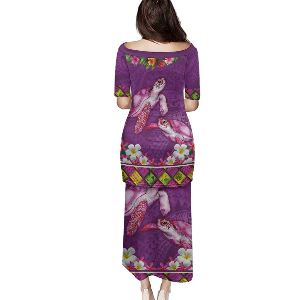 Hawaiian Lei Turtle and Plumeria Family Matching Puletasi and Hawaiian Shirt Polynerian Art Tattoo-Mauve Color LT03 - Polynesian Pride