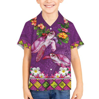 Hawaiian Lei Turtle and Plumeria Family Matching Puletasi and Hawaiian Shirt Polynerian Art Tattoo-Mauve Color LT03 Son's Shirt Purple - Polynesian Pride