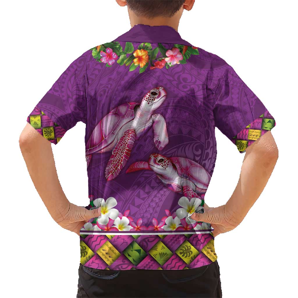 Hawaiian Lei Turtle and Plumeria Family Matching Short Sleeve Bodycon Dress and Hawaiian Shirt Polynerian Art Tattoo-Mauve Color LT03 - Polynesian Pride