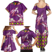 Hawaiian Lei Turtle and Plumeria Family Matching Summer Maxi Dress and Hawaiian Shirt Polynerian Art Tattoo-Mauve Color LT03 - Polynesian Pride