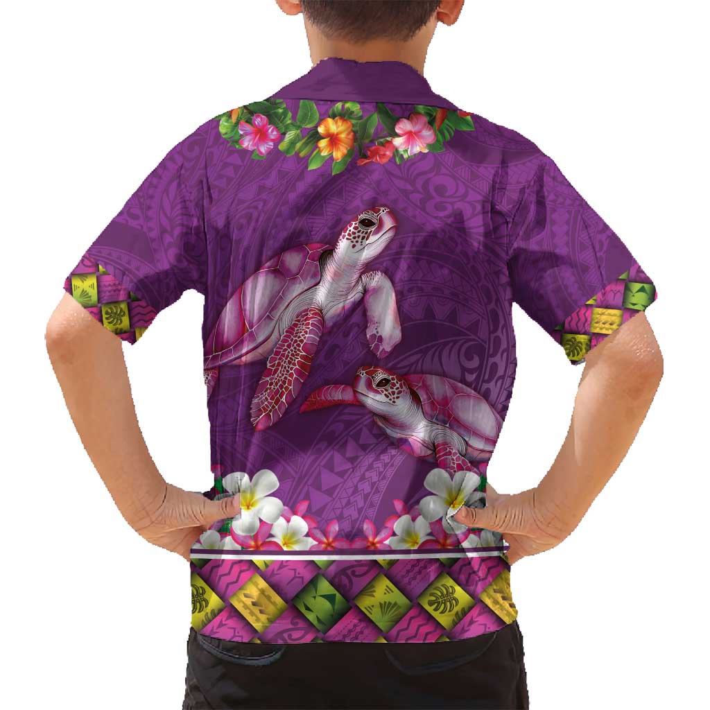 Hawaiian Lei Turtle and Plumeria Family Matching Tank Maxi Dress and Hawaiian Shirt Polynerian Art Tattoo-Mauve Color LT03 - Polynesian Pride