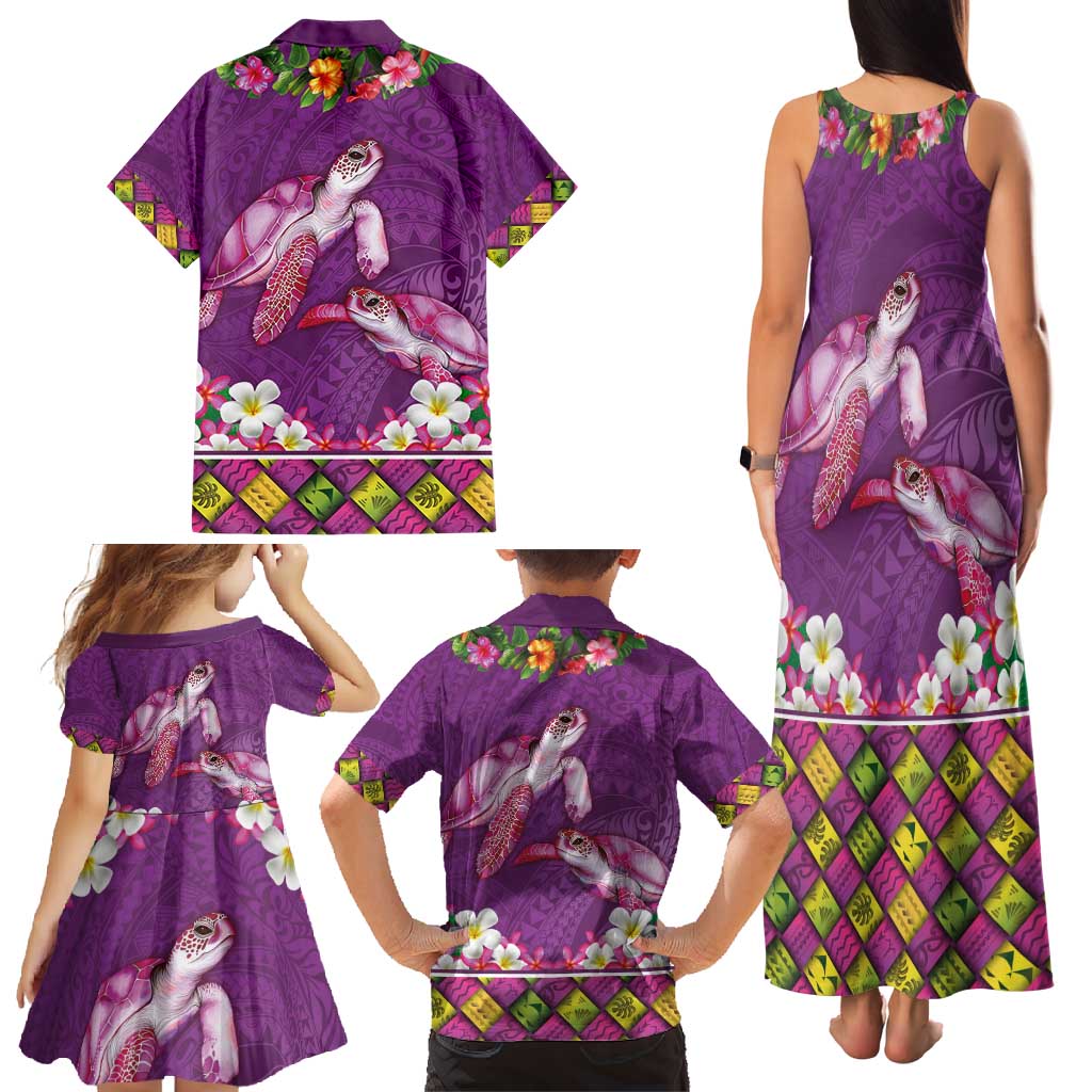 Hawaiian Lei Turtle and Plumeria Family Matching Tank Maxi Dress and Hawaiian Shirt Polynerian Art Tattoo-Mauve Color LT03 - Polynesian Pride