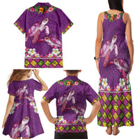 Hawaiian Lei Turtle and Plumeria Family Matching Tank Maxi Dress and Hawaiian Shirt Polynerian Art Tattoo-Mauve Color LT03 - Polynesian Pride