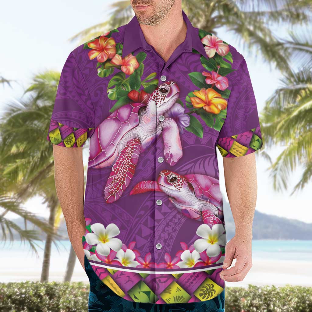 Hawaiian Lei Turtle and Plumeria Hawaiian Shirt Polynerian Art Tattoo-Mauve Color