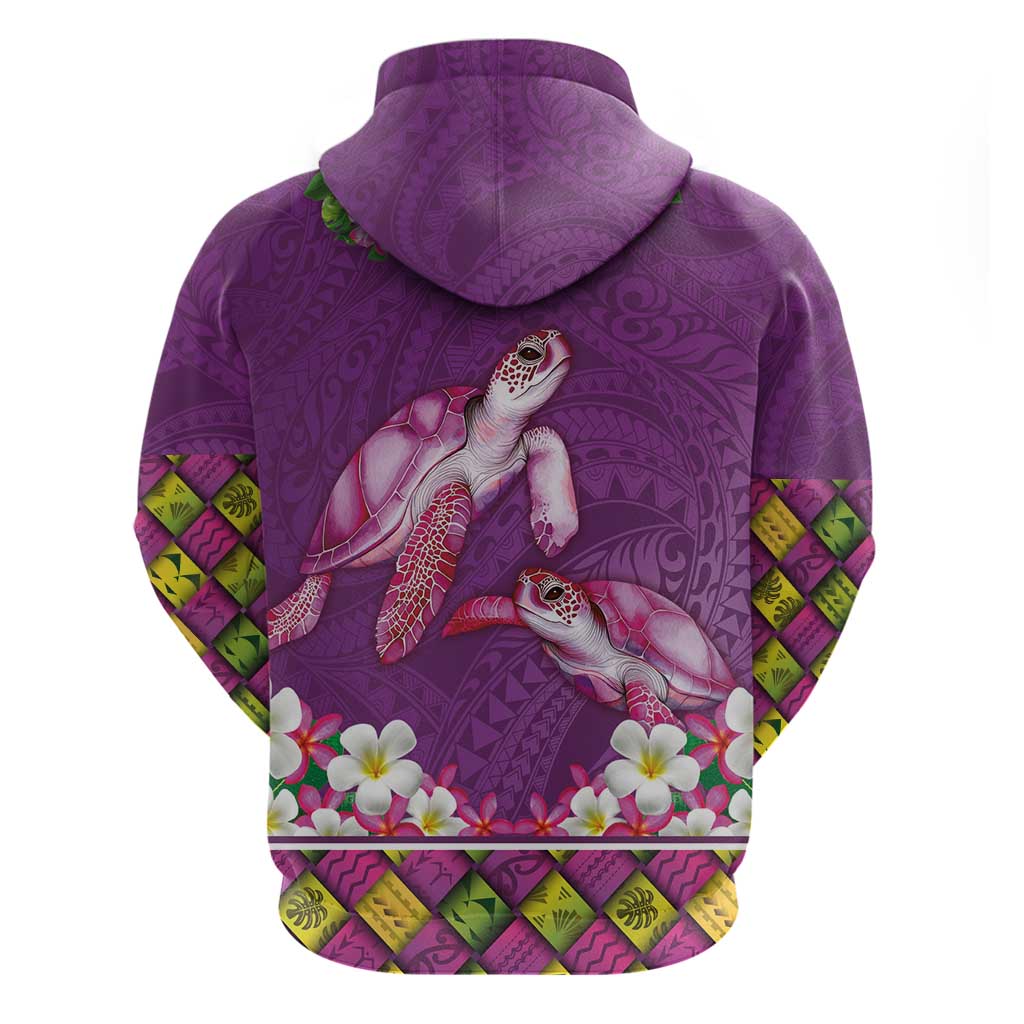 Hawaiian Lei Turtle and Plumeria Hoodie Polynerian Art Tattoo-Mauve Color