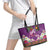 Hawaiian Lei Turtle and Plumeria Leather Tote Bag Polynerian Art Tattoo-Mauve Color