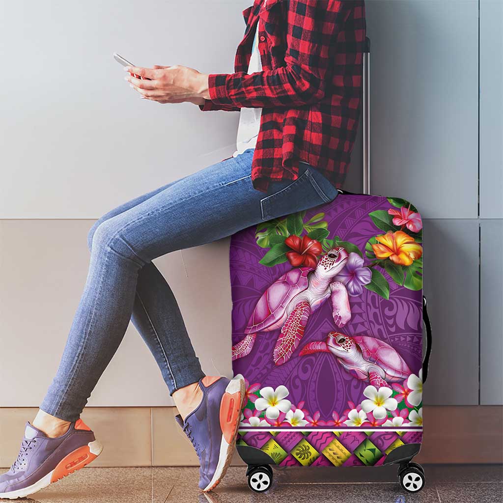 Hawaiian Lei Turtle and Plumeria Luggage Cover Polynerian Art Tattoo-Mauve Color