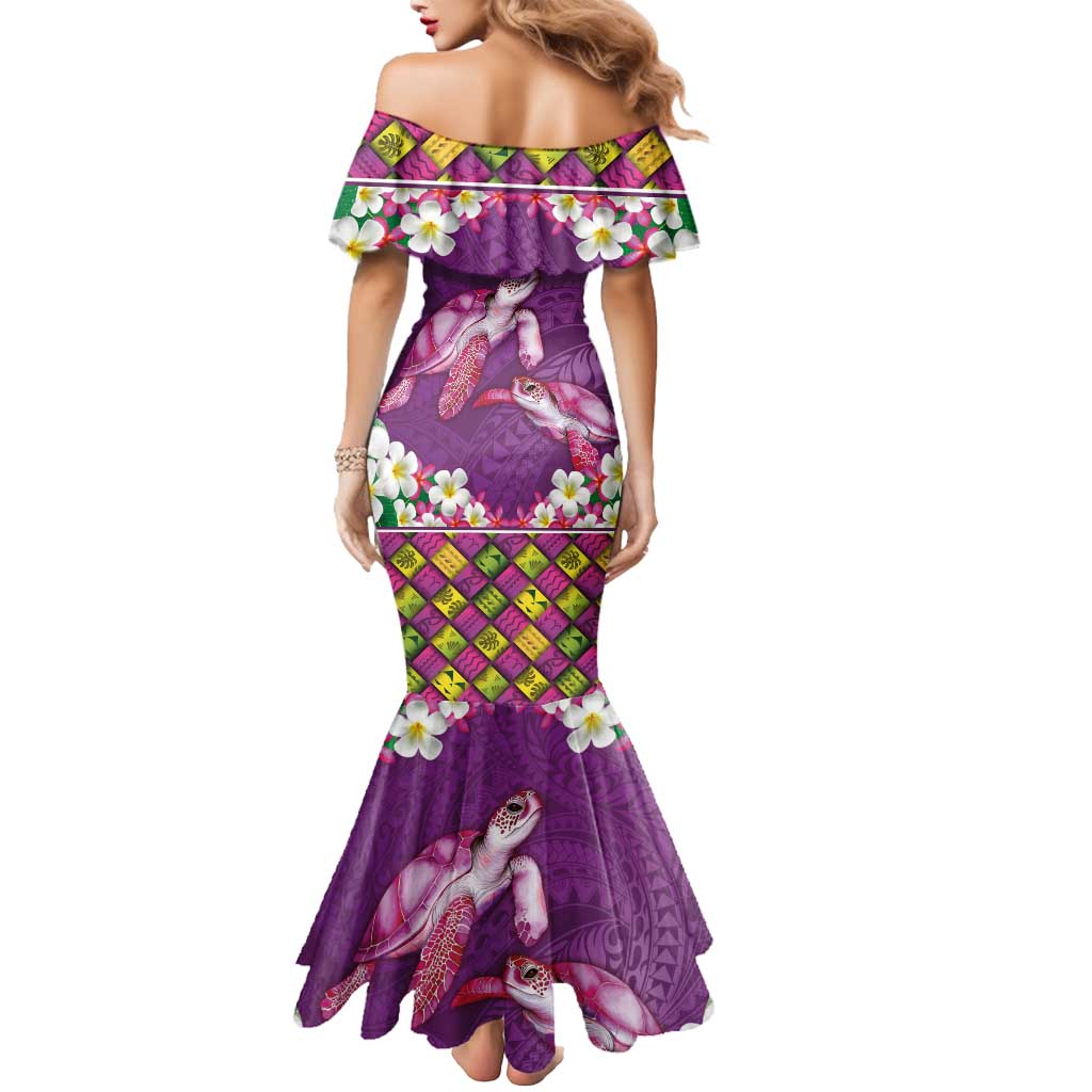 Hawaiian Lei Turtle and Plumeria Mermaid Dress Polynerian Art Tattoo-Mauve Color