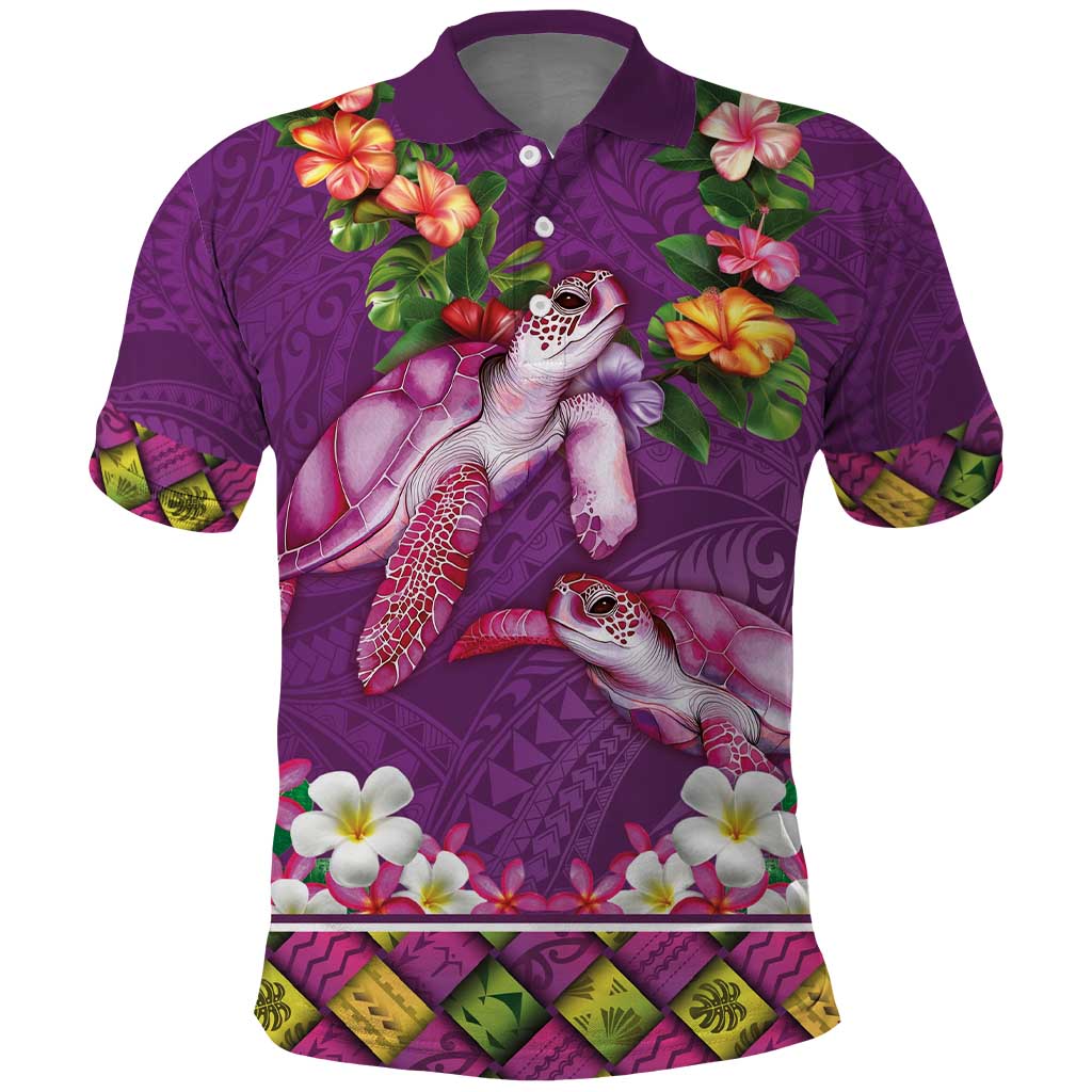 Hawaiian Lei Turtle and Plumeria Polo Shirt Polynerian Art Tattoo-Mauve Color