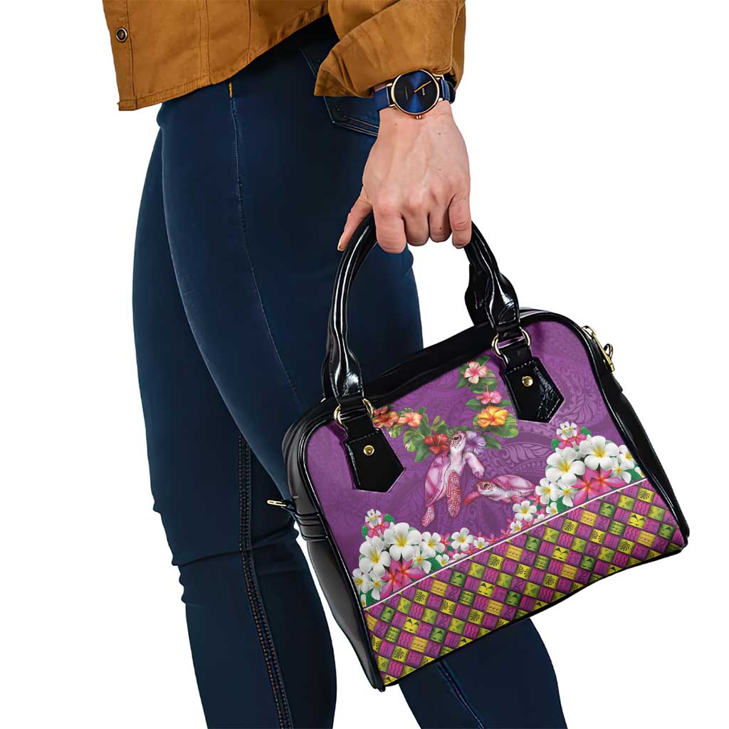 Hawaiian Lei Turtle and Plumeria Shoulder Handbag Polynerian Art Tattoo-Mauve Color