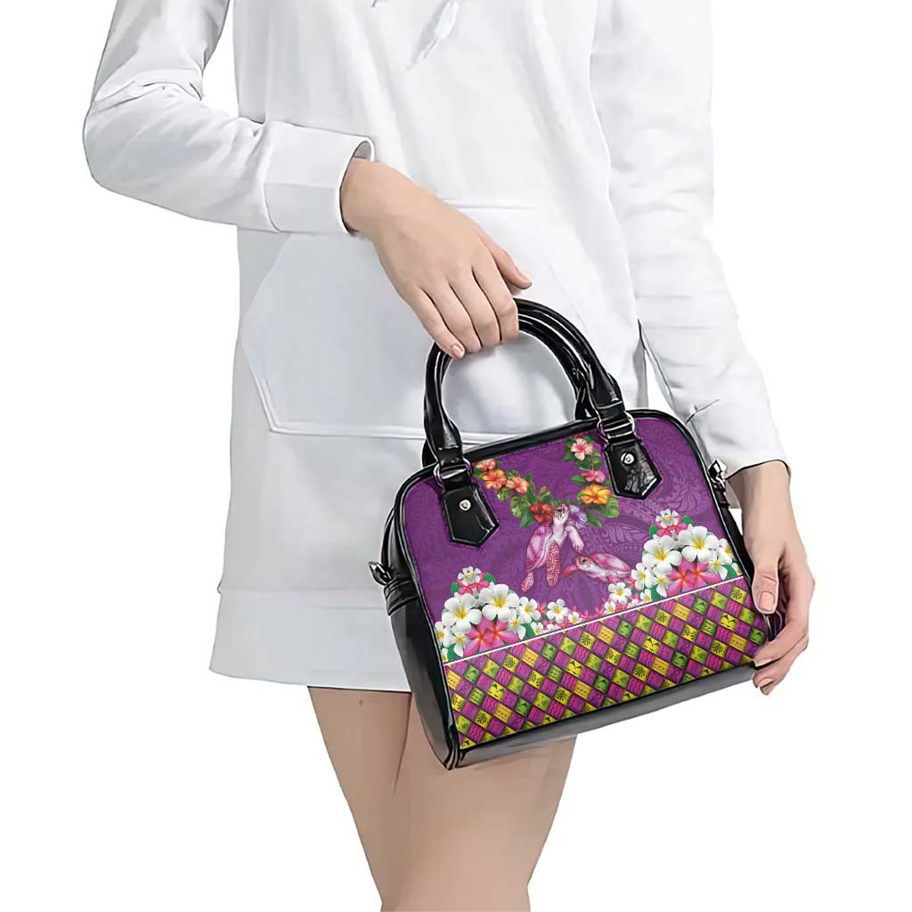 Hawaiian Lei Turtle and Plumeria Shoulder Handbag Polynerian Art Tattoo-Mauve Color