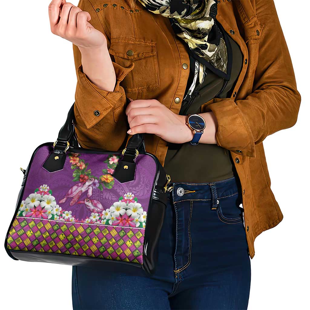 Hawaiian Lei Turtle and Plumeria Shoulder Handbag Polynerian Art Tattoo-Mauve Color