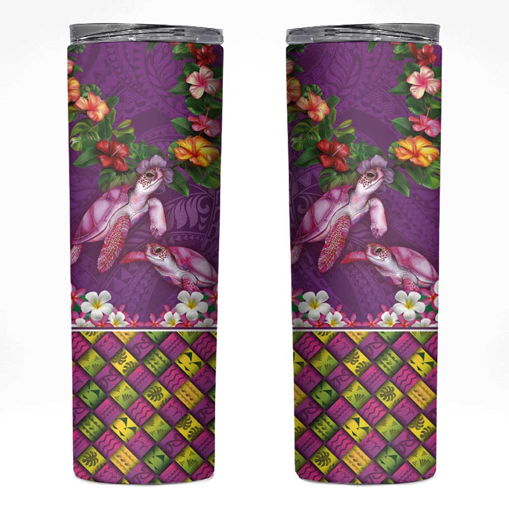 Hawaiian Lei Turtle and Plumeria Skinny Tumbler Polynerian Art Tattoo-Mauve Color LT03 Purple - Polynesian Pride