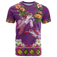Hawaiian Lei Turtle and Plumeria T Shirt Polynerian Art Tattoo-Mauve Color