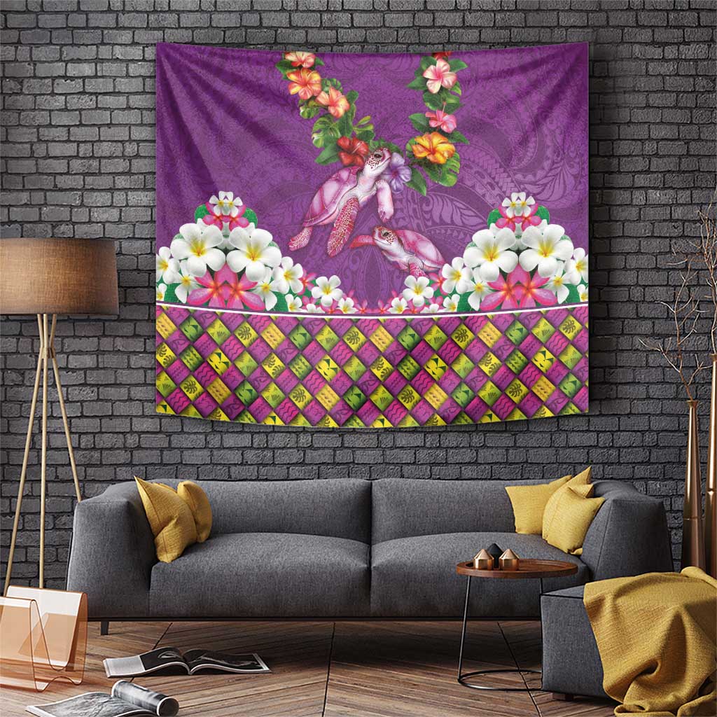 Hawaiian Lei Turtle and Plumeria Tapestry Polynerian Art Tattoo-Mauve Color LT03 Purple - Polynesian Pride