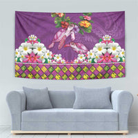 Hawaiian Lei Turtle and Plumeria Tapestry Polynerian Art Tattoo-Mauve Color