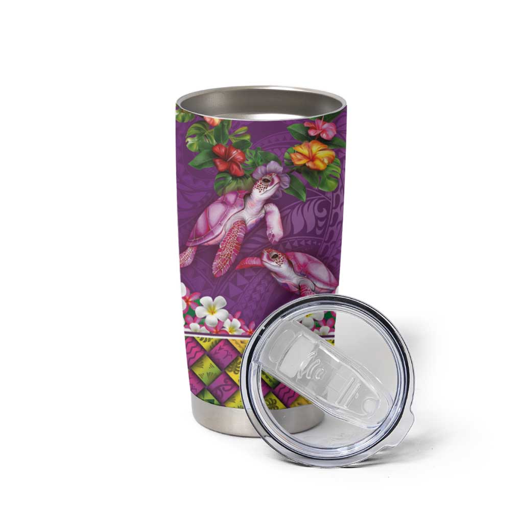 Hawaiian Lei Turtle and Plumeria Tumbler Cup Polynerian Art Tattoo-Mauve Color