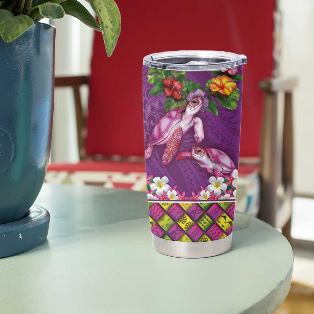 Hawaiian Lei Turtle and Plumeria Tumbler Cup Polynerian Art Tattoo-Mauve Color