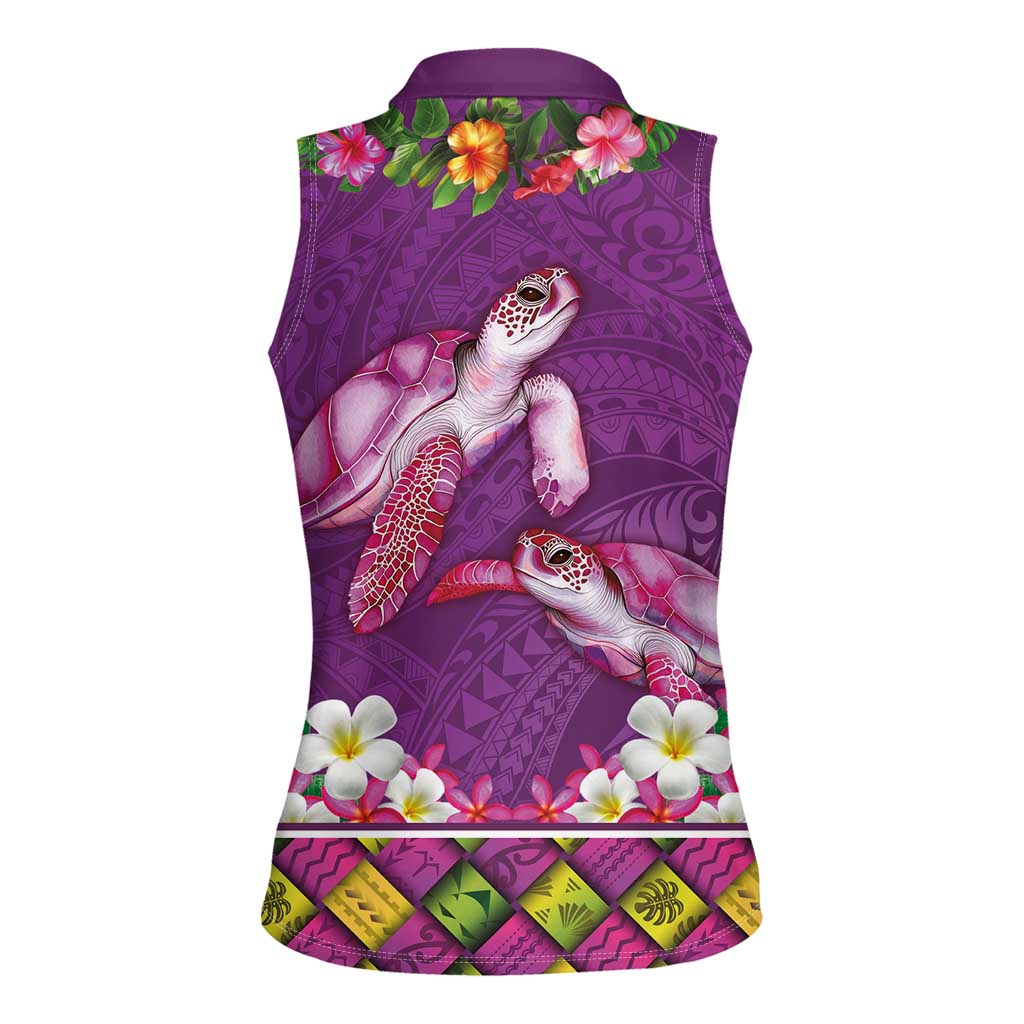 Hawaiian Lei Turtle and Plumeria Women Sleeveless Polo Shirt Polynerian Art Tattoo-Mauve Color LT03 - Polynesian Pride