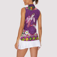 Hawaiian Lei Turtle and Plumeria Women Sleeveless Polo Shirt Polynerian Art Tattoo-Mauve Color LT03 - Polynesian Pride
