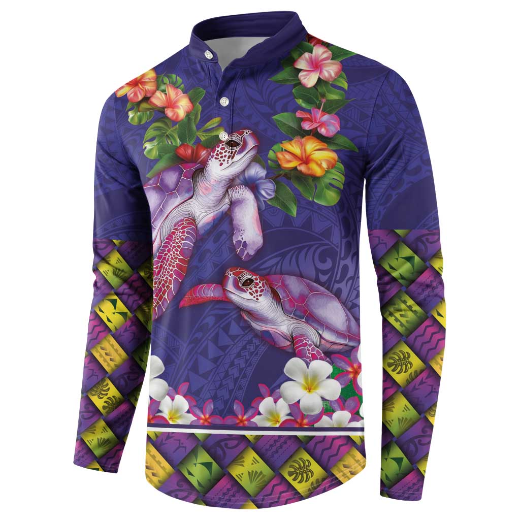Hawaiian Lei Turtle and Plumeria Button Sweatshirt Polynerian Art Tattoo-Navy Color LT03 - Polynesian Pride