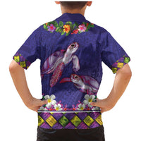 Hawaiian Lei Turtle and Plumeria Family Matching Mermaid Dress and Hawaiian Shirt Polynerian Art Tattoo-Navy Color LT03 - Polynesian Pride