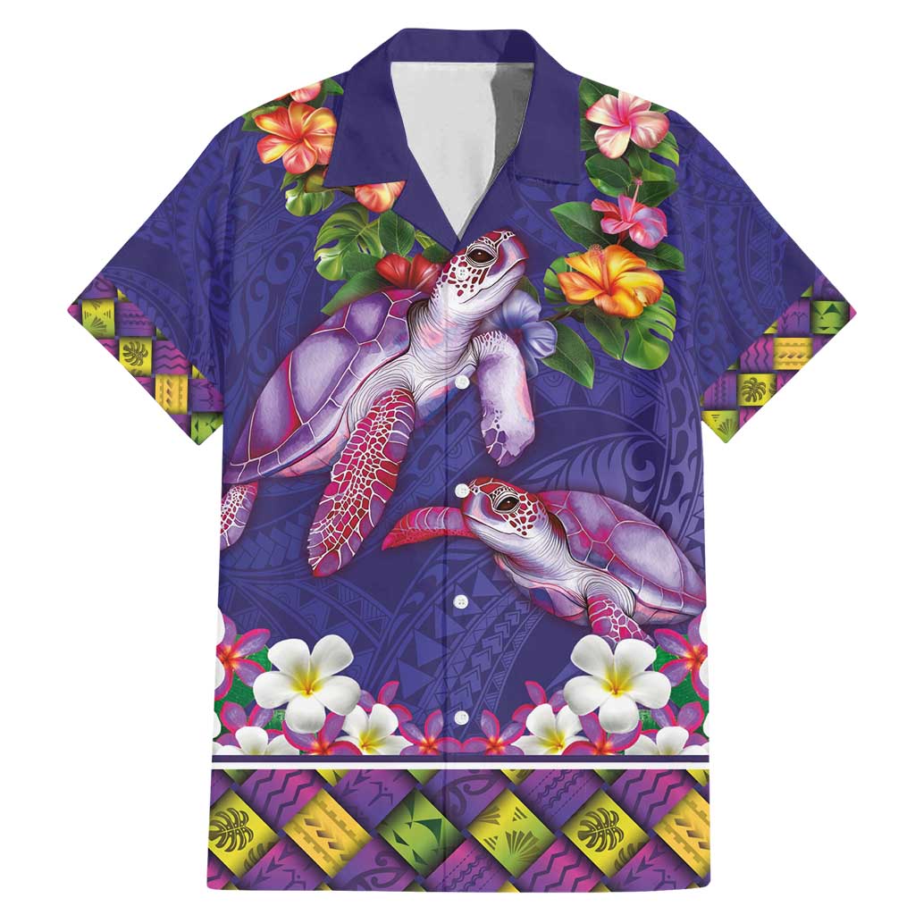 Hawaiian Lei Turtle and Plumeria Family Matching Mermaid Dress and Hawaiian Shirt Polynerian Art Tattoo-Navy Color LT03 Dad's Shirt - Short Sleeve Navy - Polynesian Pride