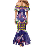 Hawaiian Lei Turtle and Plumeria Family Matching Mermaid Dress and Hawaiian Shirt Polynerian Art Tattoo-Navy Color LT03 - Polynesian Pride
