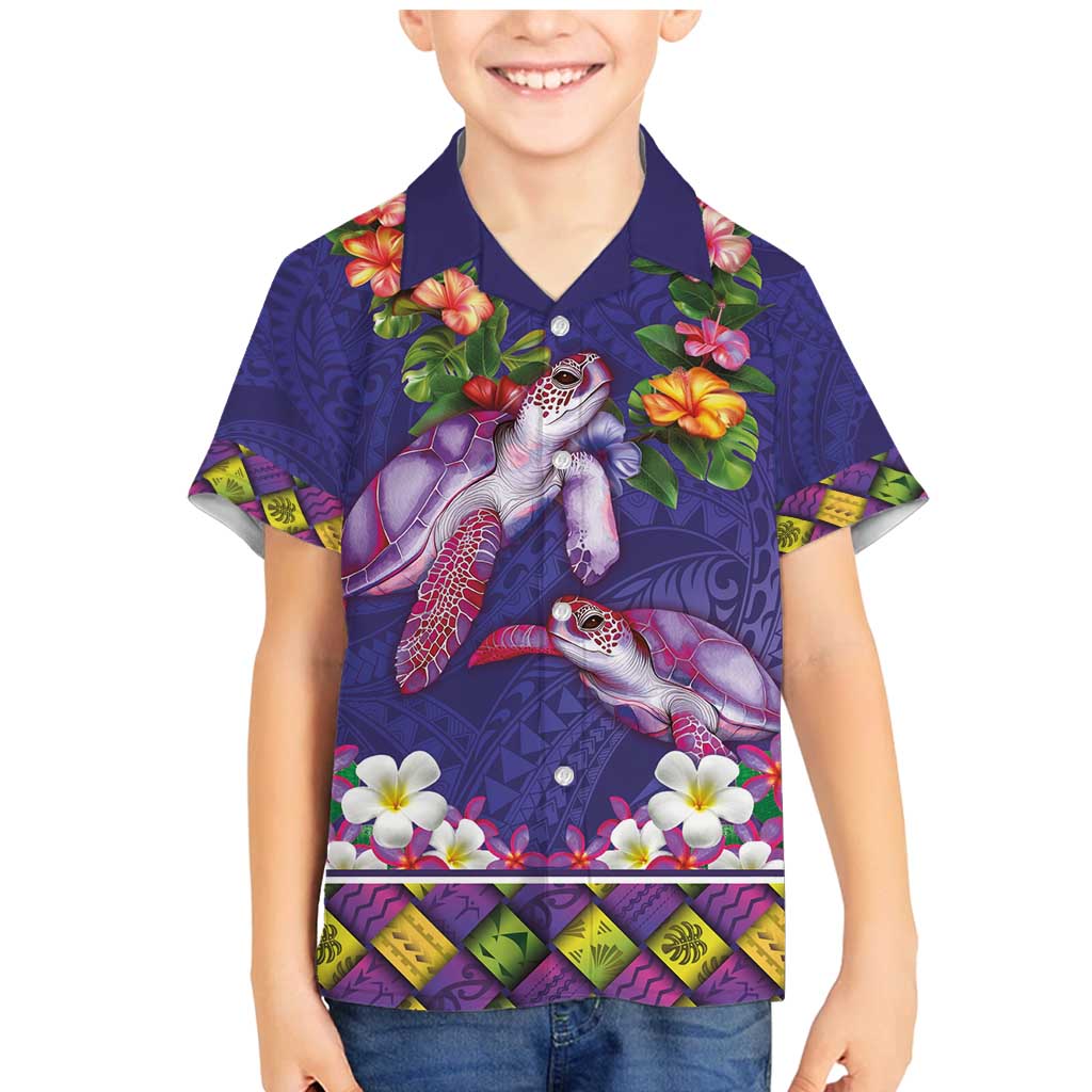 Hawaiian Lei Turtle and Plumeria Family Matching Mermaid Dress and Hawaiian Shirt Polynerian Art Tattoo-Navy Color LT03 Son's Shirt Navy - Polynesian Pride