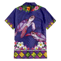 Hawaiian Lei Turtle and Plumeria Family Matching Off Shoulder Maxi Dress and Hawaiian Shirt Polynerian Art Tattoo-Navy Color LT03 - Polynesian Pride