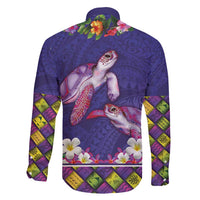 Hawaiian Lei Turtle and Plumeria Family Matching Off Shoulder Maxi Dress and Hawaiian Shirt Polynerian Art Tattoo-Navy Color LT03 - Polynesian Pride