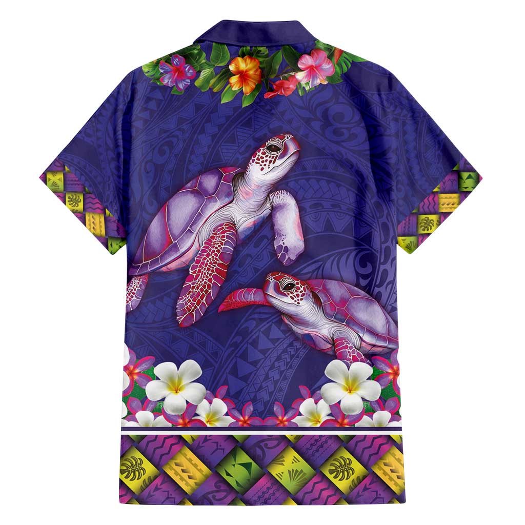 Hawaiian Lei Turtle and Plumeria Family Matching Puletasi and Hawaiian Shirt Polynerian Art Tattoo-Navy Color LT03 - Polynesian Pride