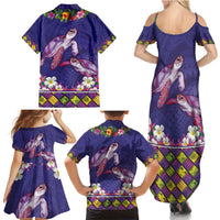 Hawaiian Lei Turtle and Plumeria Family Matching Summer Maxi Dress and Hawaiian Shirt Polynerian Art Tattoo-Navy Color LT03 - Polynesian Pride