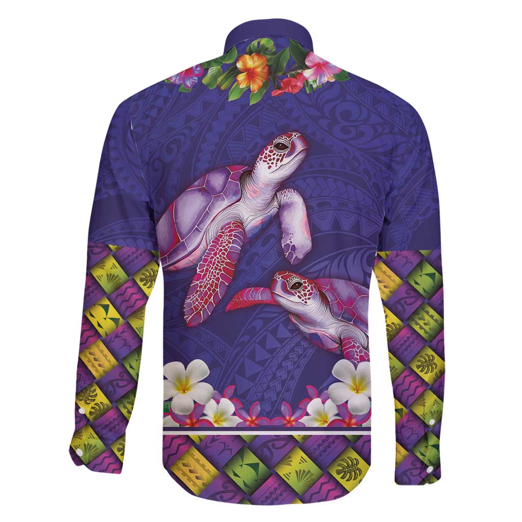 Hawaiian Lei Turtle and Plumeria Family Matching Summer Maxi Dress and Hawaiian Shirt Polynerian Art Tattoo-Navy Color LT03 - Polynesian Pride