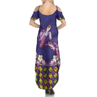 Hawaiian Lei Turtle and Plumeria Family Matching Summer Maxi Dress and Hawaiian Shirt Polynerian Art Tattoo-Navy Color LT03 - Polynesian Pride