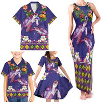 Hawaiian Lei Turtle and Plumeria Family Matching Tank Maxi Dress and Hawaiian Shirt Polynerian Art Tattoo-Navy Color LT03 - Polynesian Pride