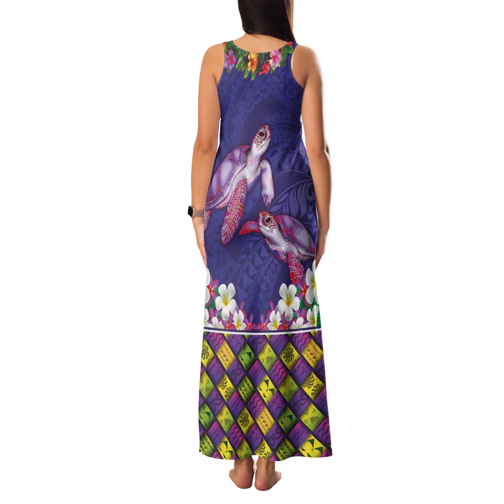 Hawaiian Lei Turtle and Plumeria Family Matching Tank Maxi Dress and Hawaiian Shirt Polynerian Art Tattoo-Navy Color LT03 - Polynesian Pride